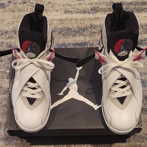 Jordan8 Hares"BUGSBunnie$ White and Black Athletic Shoes with Red Highlights